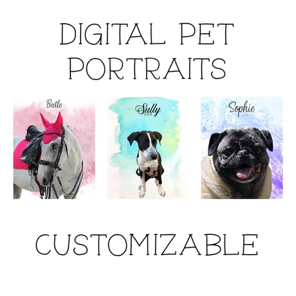 Digital Pet Portraits In Rustic Brown Frame - Picture 1 of 8